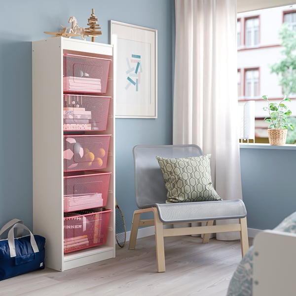 TROFAST Combinaison structure + bacs, blanc/rouge clair, 46x30x145 cm