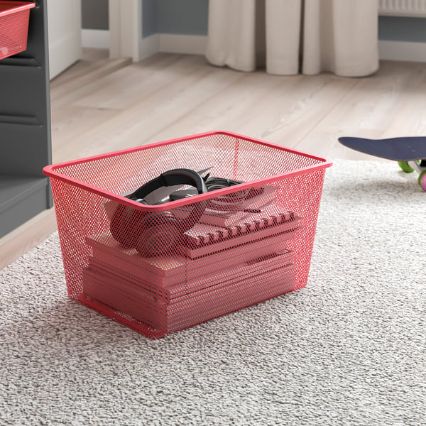 TROFAST Combinaison structure + bacs, gris/rouge clair, 99x44x94 cm