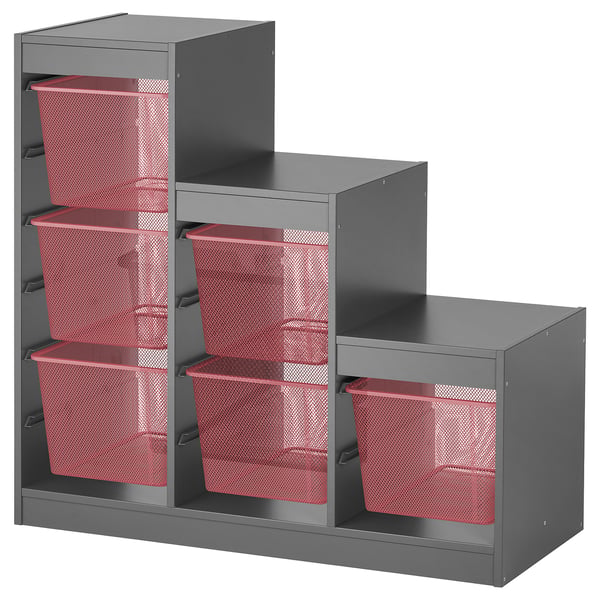 TROFAST Combinaison structure + bacs, gris/rouge clair, 99x44x94 cm