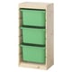 TROFAST Combinaison structure + bacs, pin teinté blanc clair/vert vif, 44x30x91 cm