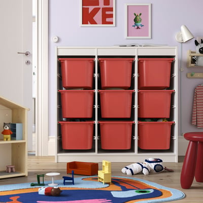 TROFAST Combinaison structure + bacs, séparateur de pièce/blanc rouge, 99x44x94 cm
