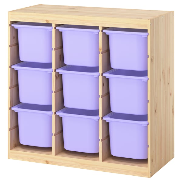 TROFAST Combinaison structure + bacs, séparateur de pièce/pin teinté blanc clair mauve, 93x44x91 cm