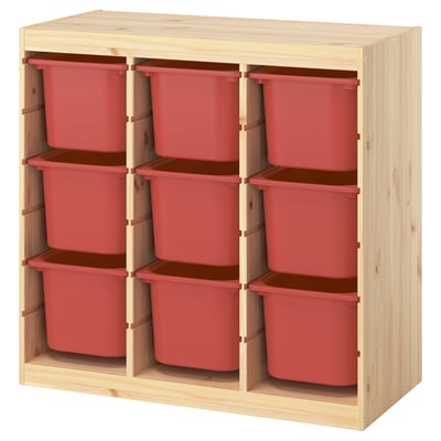 TROFAST Combinaison structure + bacs, séparateur de pièce/pin teinté blanc clair rouge, 93x44x91 cm