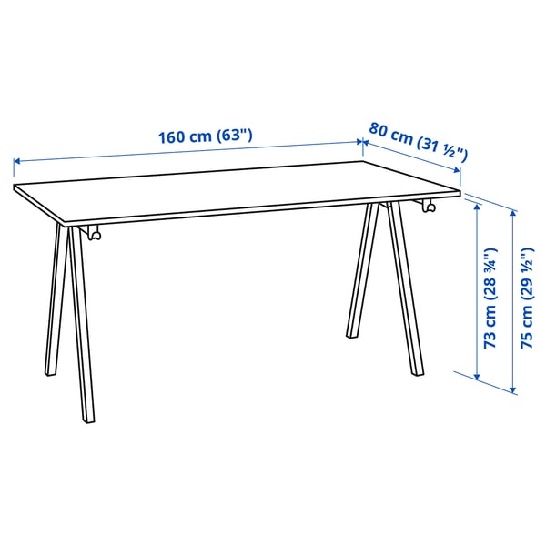 TROTTEN Bureau, blanc, 160x80 cm