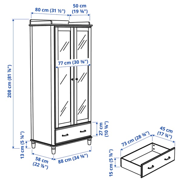 TYSSEDAL Armoire, blanc/miroir, 88x58x208 cm