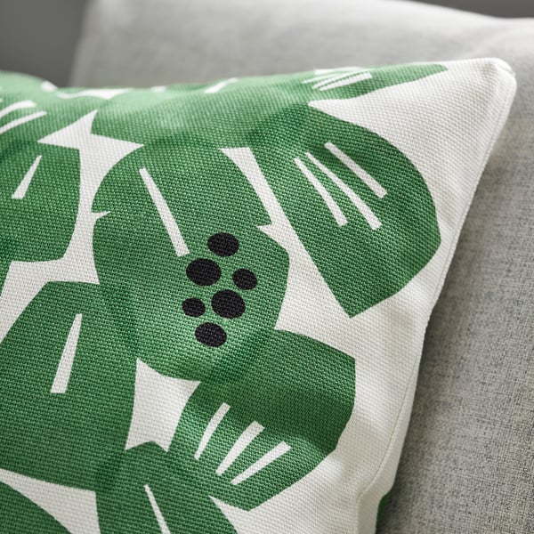 UNDERBLOMMA Housse de coussin, blanc/vert, 50x50 cm