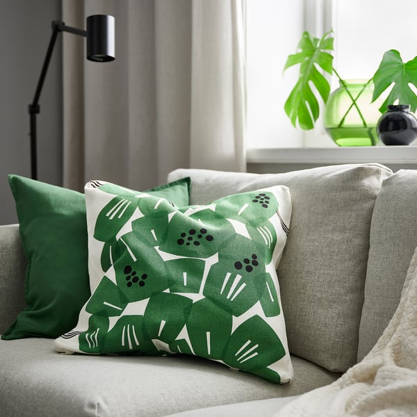 UNDERBLOMMA Housse de coussin, blanc/vert, 50x50 cm
