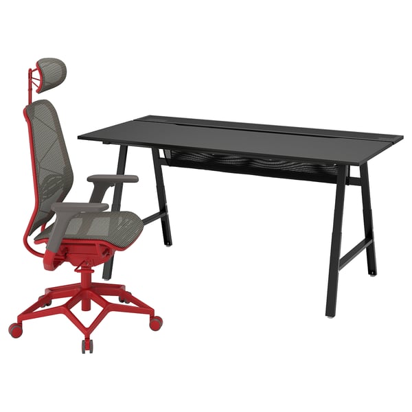 UTESPELARE / STYRSPEL Bureau et chaise gaming, noir gris/rouge