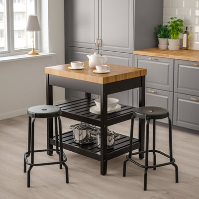VADHOLMA Îlot pour cuisine, noir/chêne, 79x63x90 cm