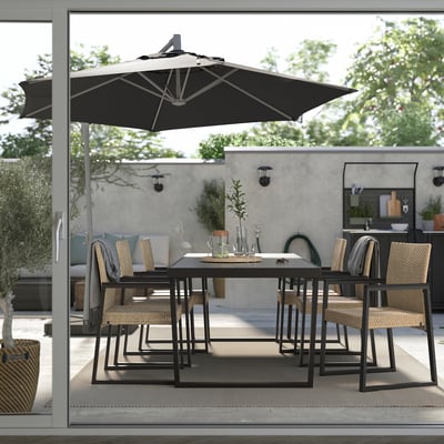 VÄRMANSÖ Table+6 chaises, ext, gris foncé/brun, 224 cm