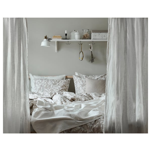 VÅRBRÄCKA Housse de couette et 2 taies, beige/blanc, 240x220/50x60 cm