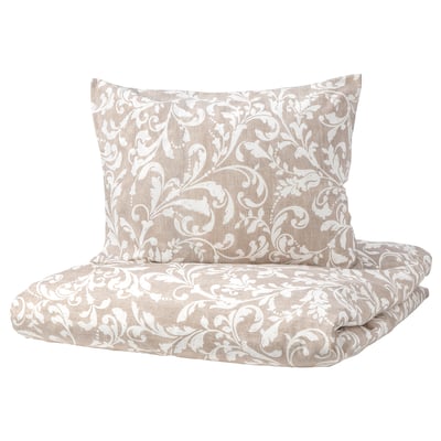 VÅRBRÄCKA Housse de couette et 2 taies, beige/blanc, 240x220/50x60 cm