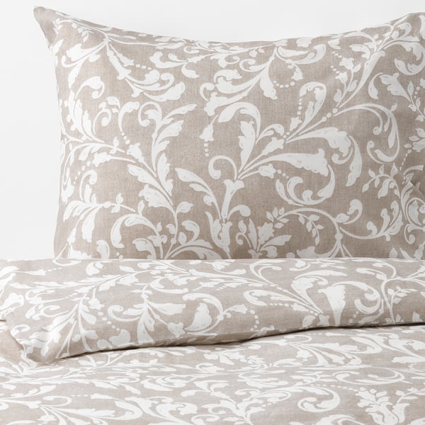 VÅRBRÄCKA Housse de couette et 2 taies, beige/blanc, 240x220/50x60 cm