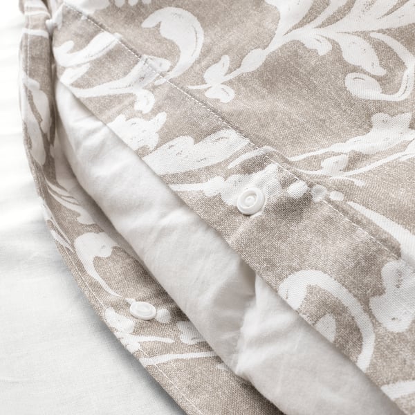 VÅRBRÄCKA Housse de couette et 2 taies, beige/blanc, 240x220/50x60 cm