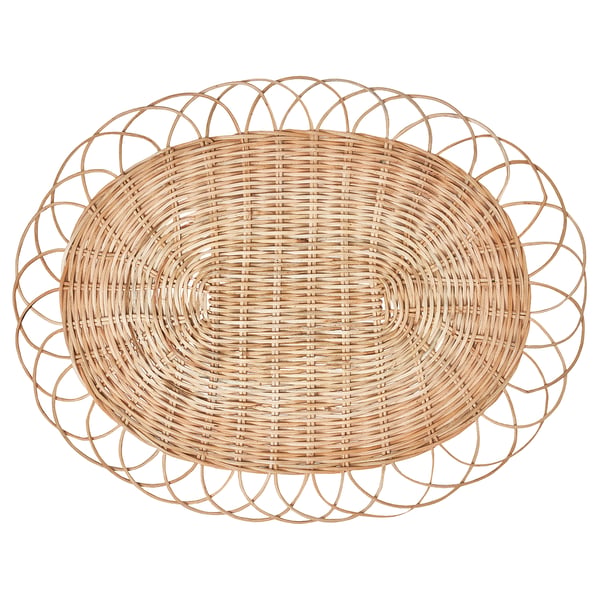 VARGFISK Set de table, naturel/rotin fait main, 35 cm