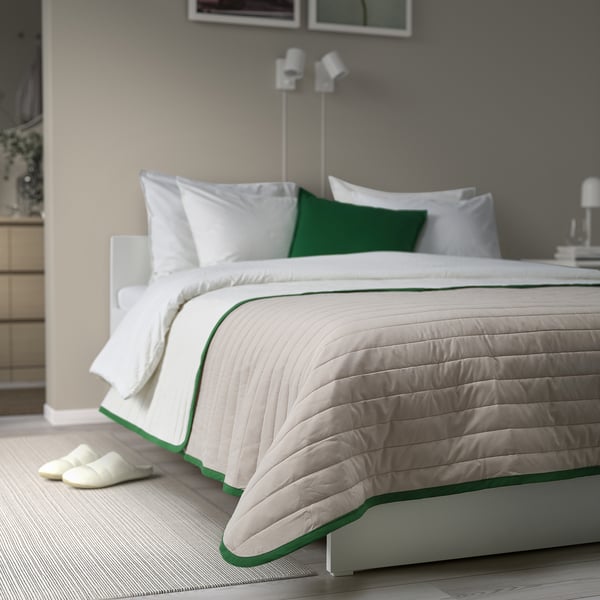 VETEJORDFLY Couvre-lit, blanc/beige, 260x250 cm