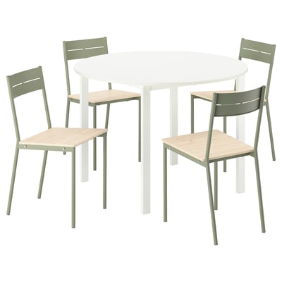 VIHALS / BUSLÄTT Table et 4 chaises, blanc blanc/gris vert pin, 107 cm