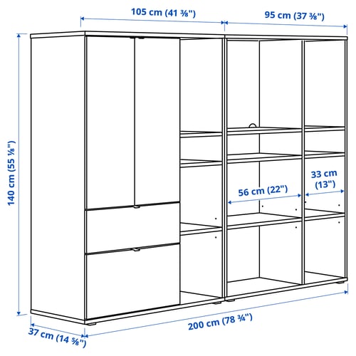 VIHALS Combinaison de rangement, blanc, 200x37x140 cm