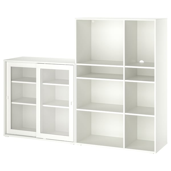 VIHALS Combinaison rangement ptes vitrées, blanc/verre transparent, 190x37x140 cm