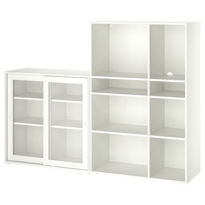 VIHALS Combinaison rangement ptes vitrées, blanc/verre transparent, 190x37x140 cm