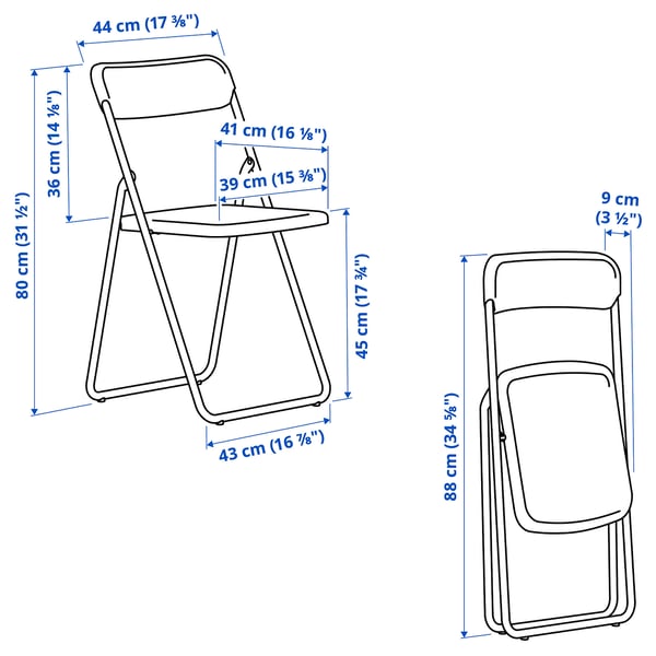 VIHALS Table+ 2 chaises pliantes, blanc/noir, 39/95x90 cm