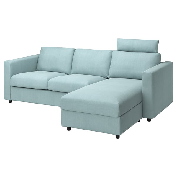 VIMLE Housse canapé 3 pl av méridienne, avec appuie-tête Saxemara/bleu clair