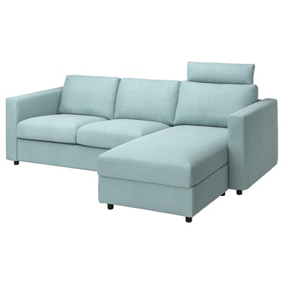 VIMLE Housse canapé 3 pl av méridienne, avec appuie-tête Saxemara/bleu clair