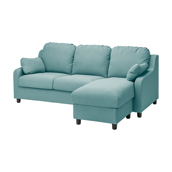 VINLIDEN Housse canapé 3 pl, avec méridienne/Hakebo turquoise clair