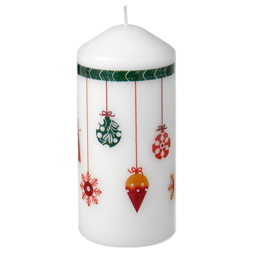 VINTERFINT Bougie bloc non parfumée, motif Noël blanc, 14 cm