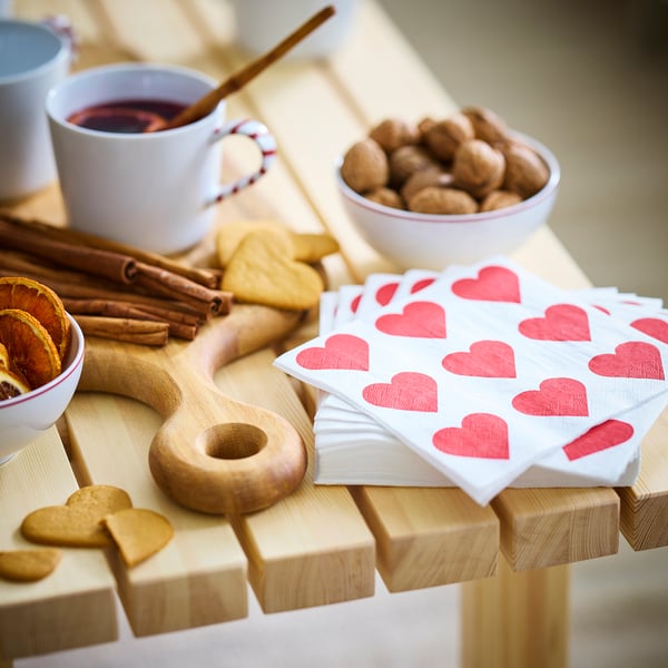 VINTERFINT Serviettes en papier, coeur blanc/rouge, 33x33 cm