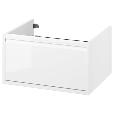 ÄNGSJÖN white wash-stand with drawer, modern minimalist design, glossy finish, integrated handles.