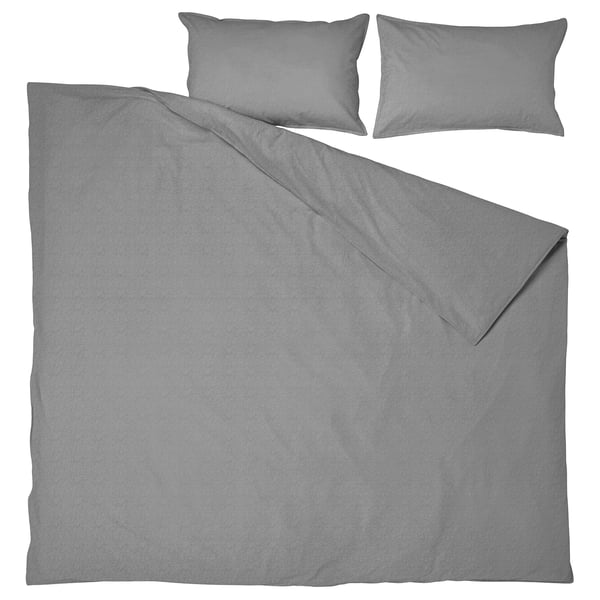 Grey bedding set: duvet & 2 pillows. Simple, soft cotton design.