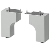 Two grey beechwood ALMAÅN bathroom cabinet legs with stainless steel plates and adjustable screws.