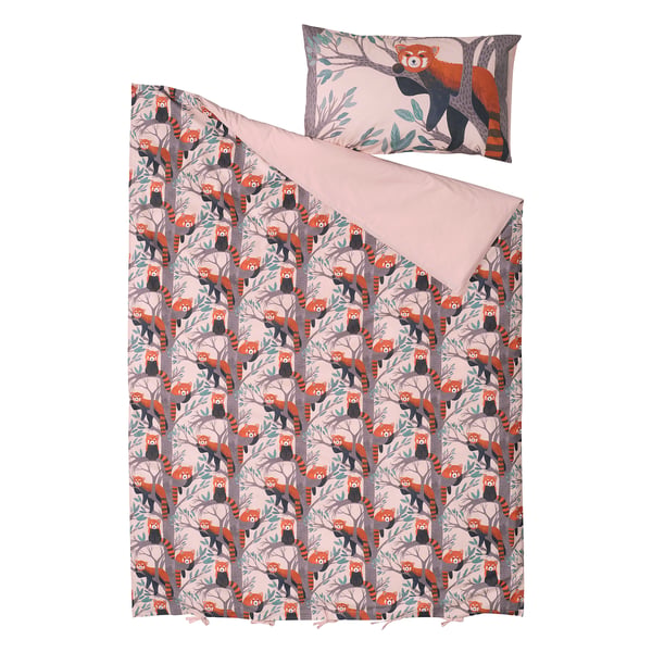 ALPTALL Duvet cover and pillowcase, pink/red panda pattern, Twin