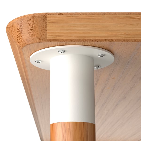Close-up of sturdy, eco-friendly desk leg joint with screws.