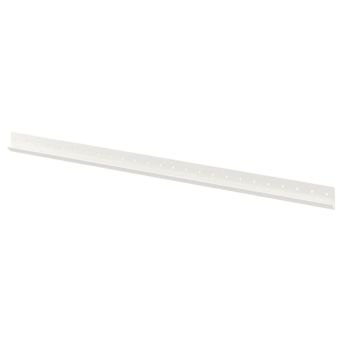 White metal suspension rail for closet, smooth surface with evenly spaced holes, straight shape.