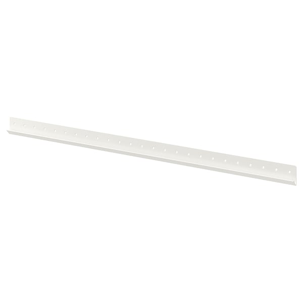 White metal suspension rail for closet, smooth surface with evenly spaced holes, straight shape.