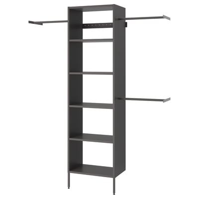 Black AURDAL closet organiser with shelves and bars.