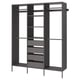 A dark grey AURDAL modular closet with shelves, drawers, and hanging rods for storage.