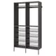 Black AURDAL storage organiser with metal baskets, adjustable shelves, and clothes rail for closets.