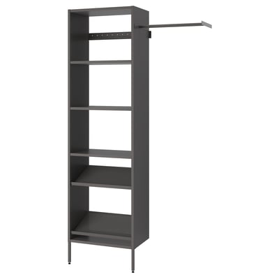 An AURDAL grey storage unit. It has shelves and a hanging rod for closet organisation.