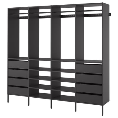 Black AURDAL storage system, modular, metal & particleboard, adjustable shelves & rails.