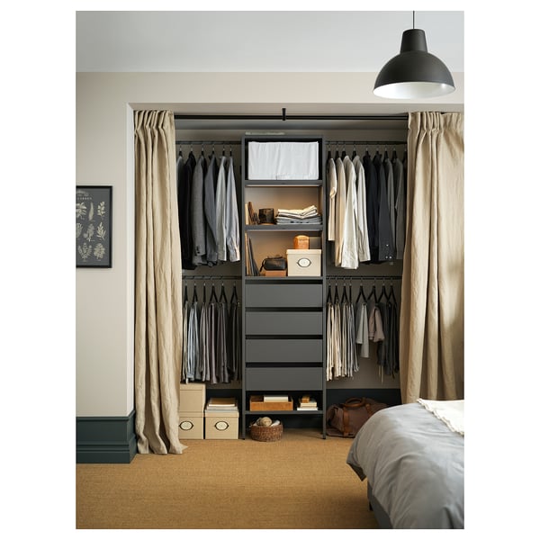 AURDAL Wardrobe combination, dark grey, 174-240x40x221 cm