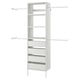 White AURDAL closet unit: adjustable shelves & rails, mix of open & drawer storage, sturdy metal & particleboard design.