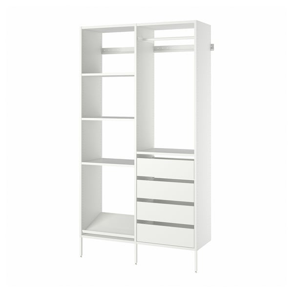 White AURDAL closet system, featuring adjustable shelves and railings for customizable storage in closets.