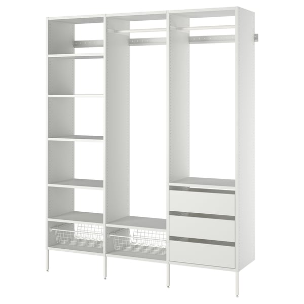 A white AURDAL wardrobe with shelves and drawers, featuring a modular design for efficient storage.