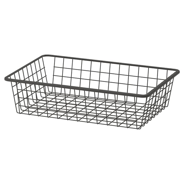 AURDAL wire storage basket, black, rectangular, grid design. Made of steel with epoxy/polyester coating.