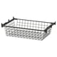 Black metal wire basket with hooks for hanging storage.