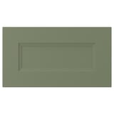 A green rectangular cabinet door with a recessed panel design.