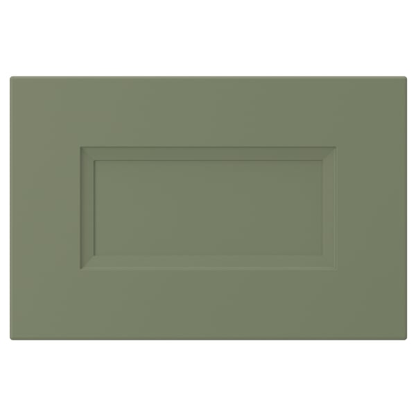 A green rectangular AXSTAD kitchen cabinet door with inset panel, smooth matte surface.